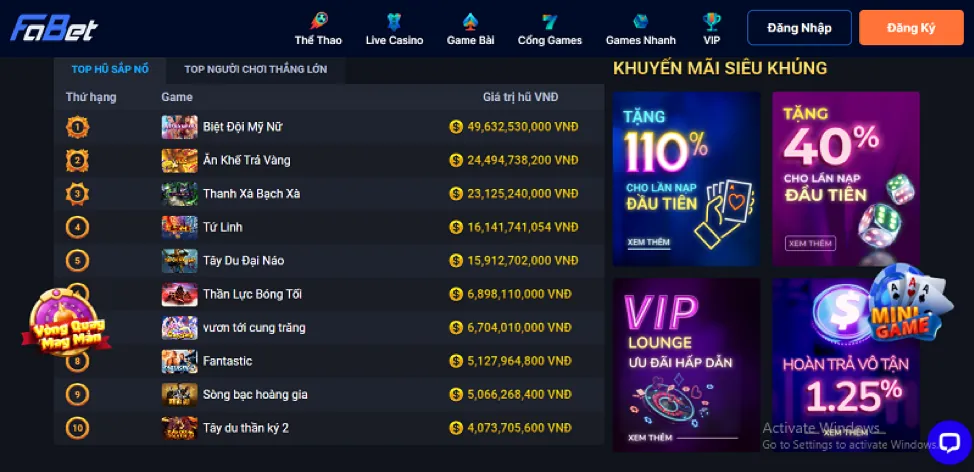 Giải đấu thể thao và casino Vuaclub